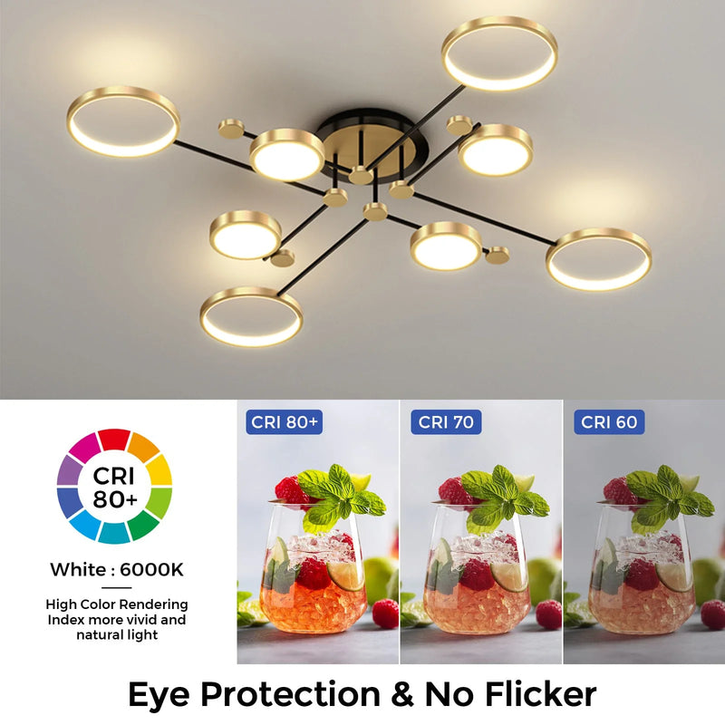 Axyaa Black Gold 8-Light Remote Chandelier - Dimmable for Living Room, Bedroom & Hotel