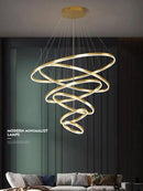 Axyaa Modern LED Ring Chandelier for Living Room, Wiredrawing Interior Lighting