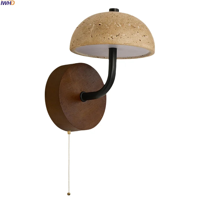 Axyaa Mushroom Stone LED Wall Lamps with Pull Chain Switch for Living Room & Bedroom