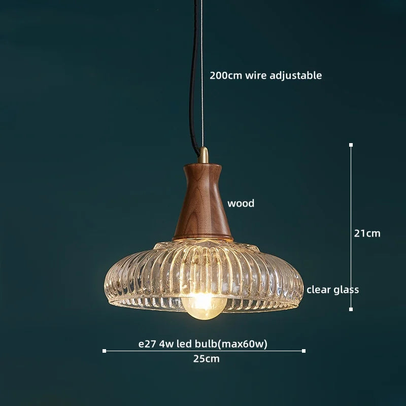 Axyaa Modern LED Pendant Lights Glass Wood Suspension Luminaire