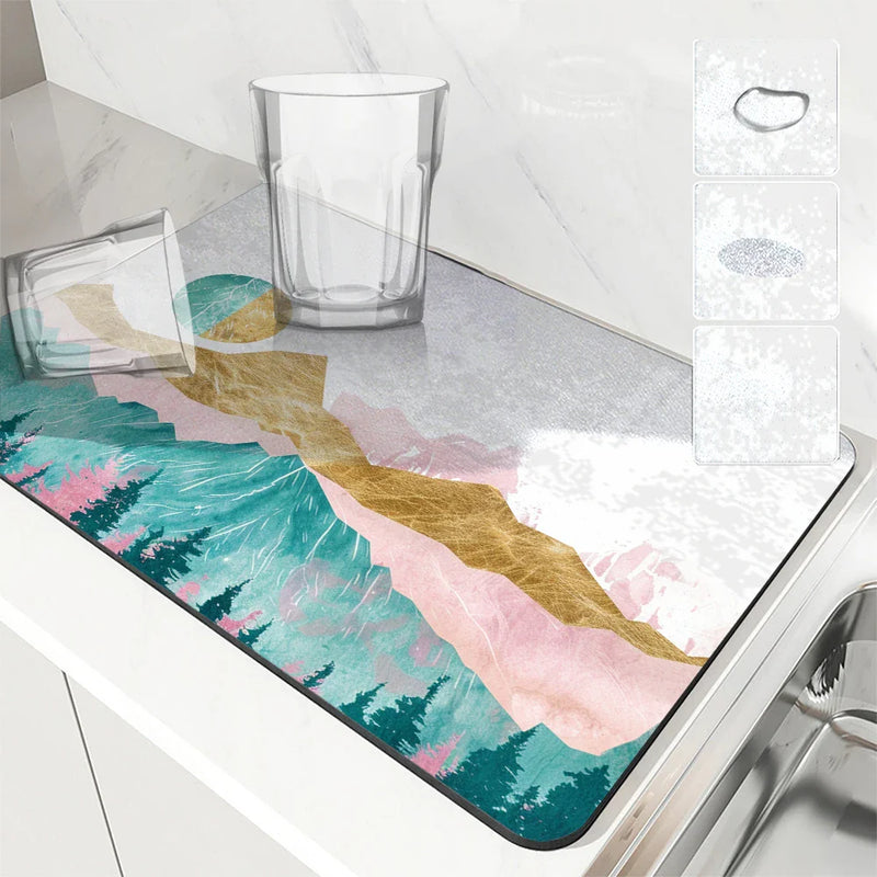 Axyaa Diatom Mud Kitchen Drain Pads: Absorbent Tableware Draining Mat for Bowls, Plates, Coffee Machine