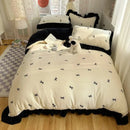 Axyaa Bow Lace Milk Fleece 4-Piece Set Coral Fleece Winter Bedding