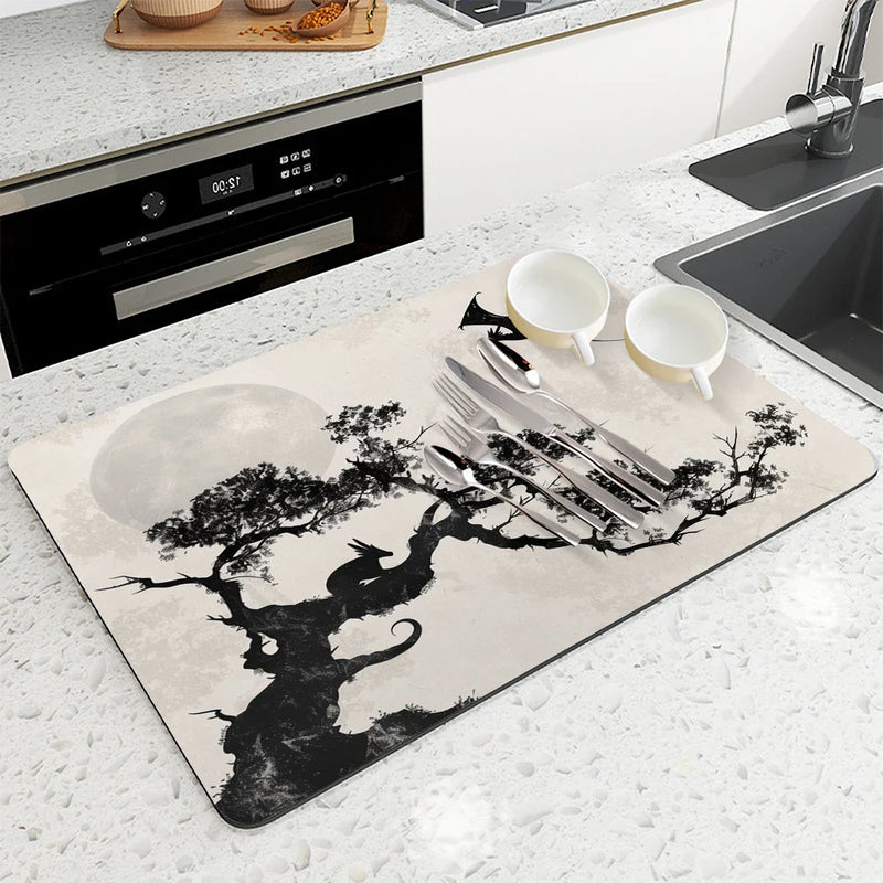 Axyaa Non-slip Coffee Cup Drying Mat, Ancient Style, Absorbent Diatoms Tableware Mat