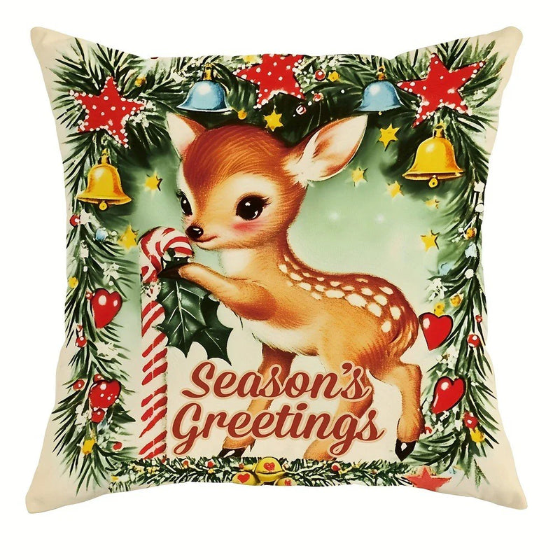 Axyaa Christmas Pillowcase: Santa Claus Fawn Pattern, Home Room Sofa Cushion Cover