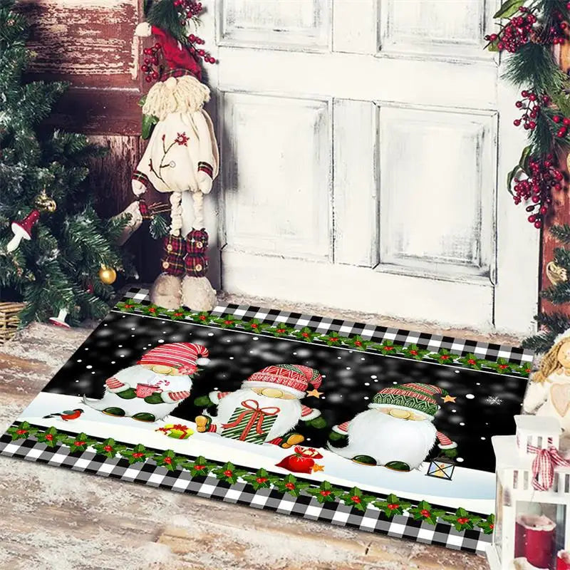 Axyaa Christmas Welcome Mat with Santa Snowman Car Print