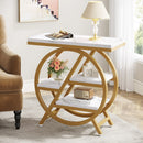 Axyaa 3-Tier Geometric End Table with Storage Shelf, Modern Wood Side Table