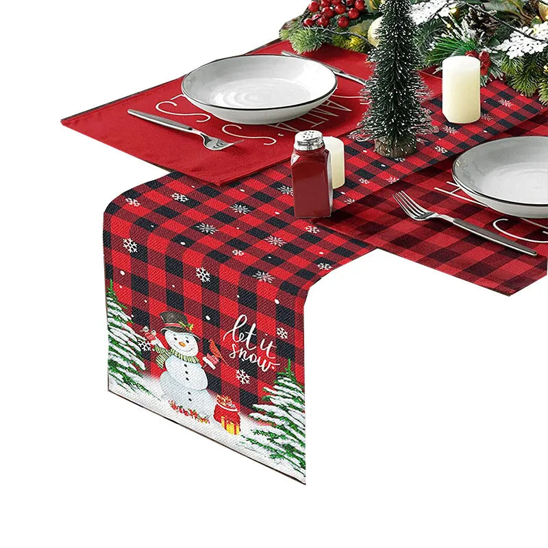 Axyaa Christmas Table Runner with Festive Gnome Tree Snowman Design