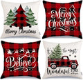 Christmas Tree Truck Buffalo Plaid Believe Pillow Covers by Axyaa