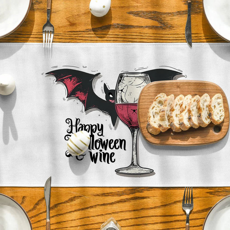 Axyaa Bat Halloween Red Wine Table Runner