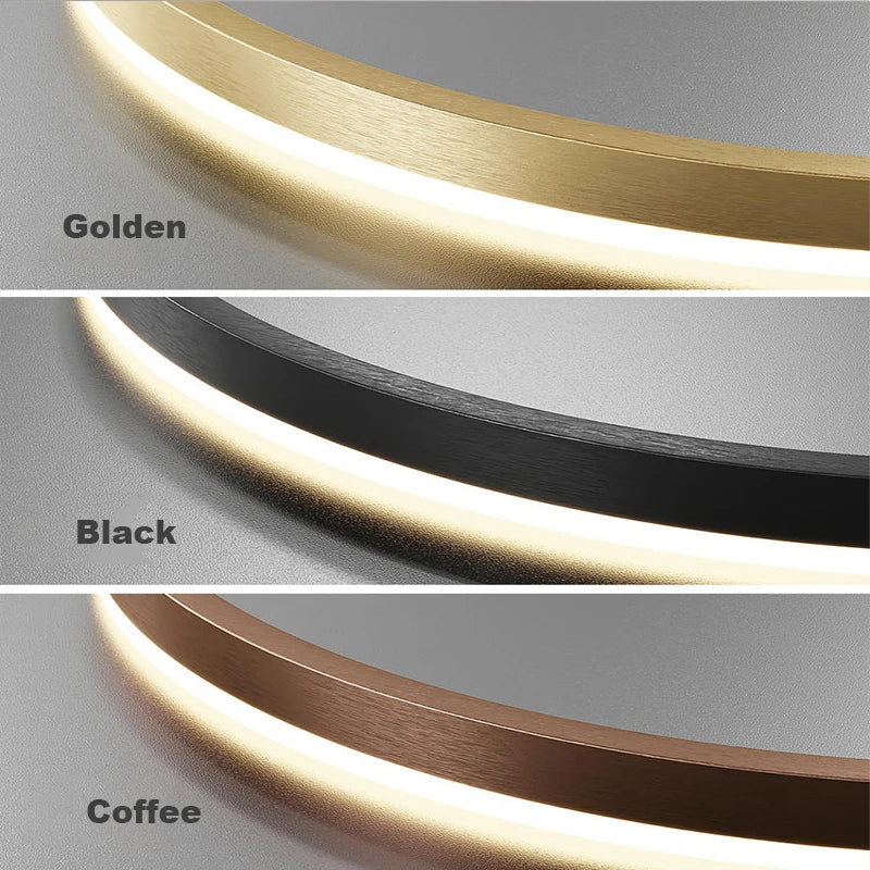 Axyaa Black LED Ring Chandelier Ceiling Light, Modern Circular Pendant for Kitchen, Living, and Dining Rooms.