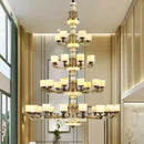 Axyaa Luxe Inlay Copper Chandelier with Marble Jade, Ideal for Living Room, Bedroom and Hall