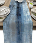 Axyaa Blue Dahlia Oil Painting Table Runner - Home Dinner Table Decor