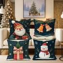 Axyaa Christmas Pillow Covers - Festive Navy Velvet Decor with Santa, Snowman & Bells