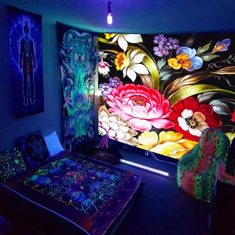 Axyaa Black Light Tapestry - UV Reactive Psychedelic World Hippie Wall Hanging