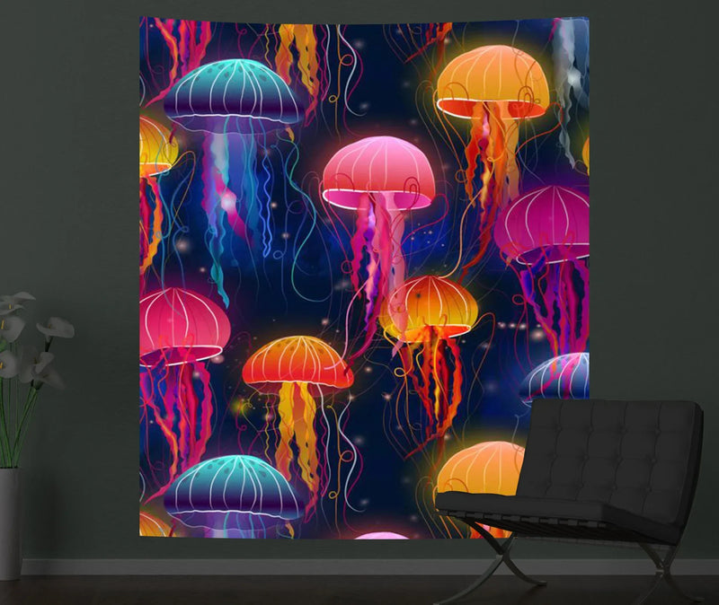 Axyaa Psychedelic Jellyfish UV-Reactive Tapestry for Bedroom and Dorm Decor