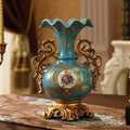 Axyaa European Resin Vase with Dried Flowers Arrangement and Wobble Plate Home Decor