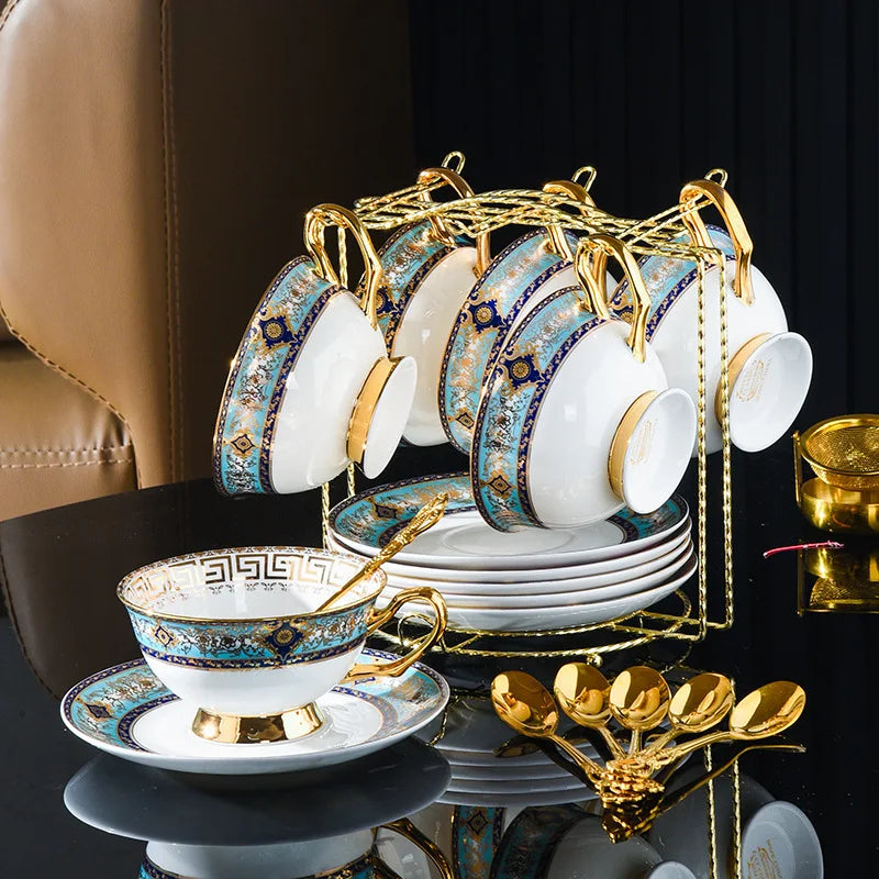 Axya Luxury Bone Tea Set with Saucer, Spoon - Elegant Coffee Cups & Christmas Gift