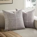 Axyaa Striped Embroidered Cushion Cover Brown Grey Cotton Linen 45x45cm 60x60cm
