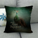 Peacock Linen Pillowcase by Axyaa: Vintage Animal Design for Sofa, Bed or Chair