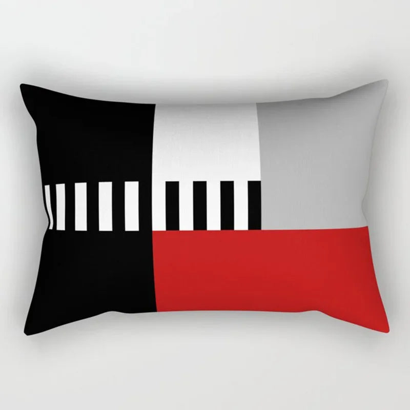 Axyaa Patchwork Stripe Polyester Cushion Cover, Classic Black Red Series, Geometric Design