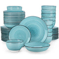 Axyaa Handpainted Blue Spiral Dinnerware Set - 24/48 Pieces