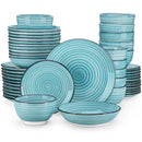 Axyaa 24/48 Piece Blue Spiral Dinnerware Set with Dinner Plate, Dessert, Soup, Bowl