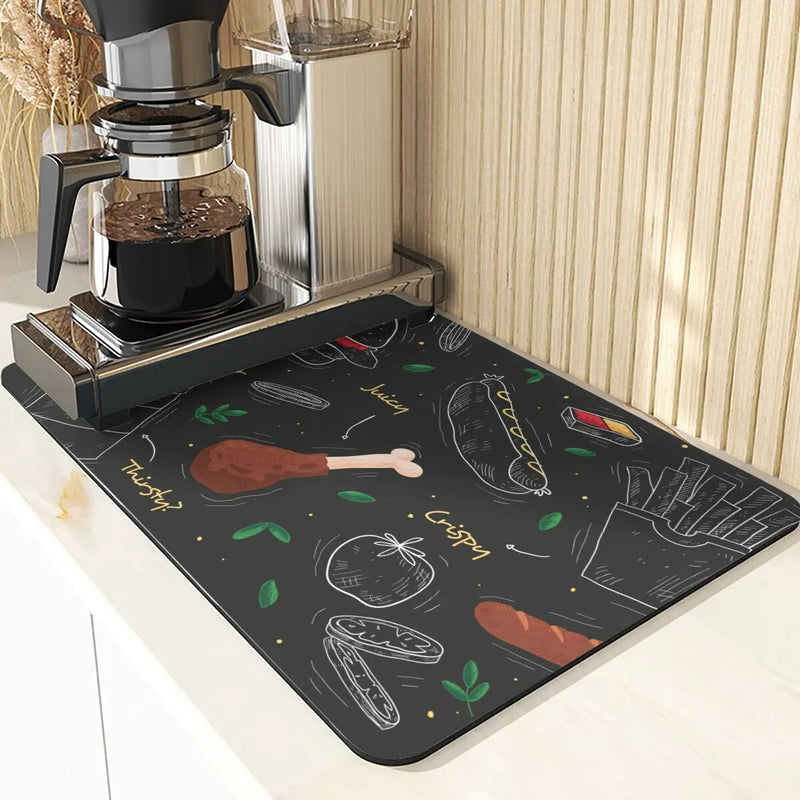 Axyaa Coffee Pattern Placemats Set for Table Cups Coaster Drainer Diatomaceous Earth Mat