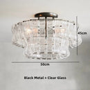 Axyaa Modern Grey Glass Chandelier, Ceiling Mounted Oval Lighting Fixture for Living Room