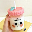Axyaa Cute Expression Glass Water Bottle With Straw, Portable Drinking Bottle