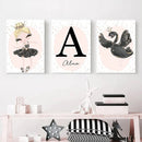 Axyaa Ballet Girl Custom Name Canvas Painting Swan Print Wall Art Nordic Posters