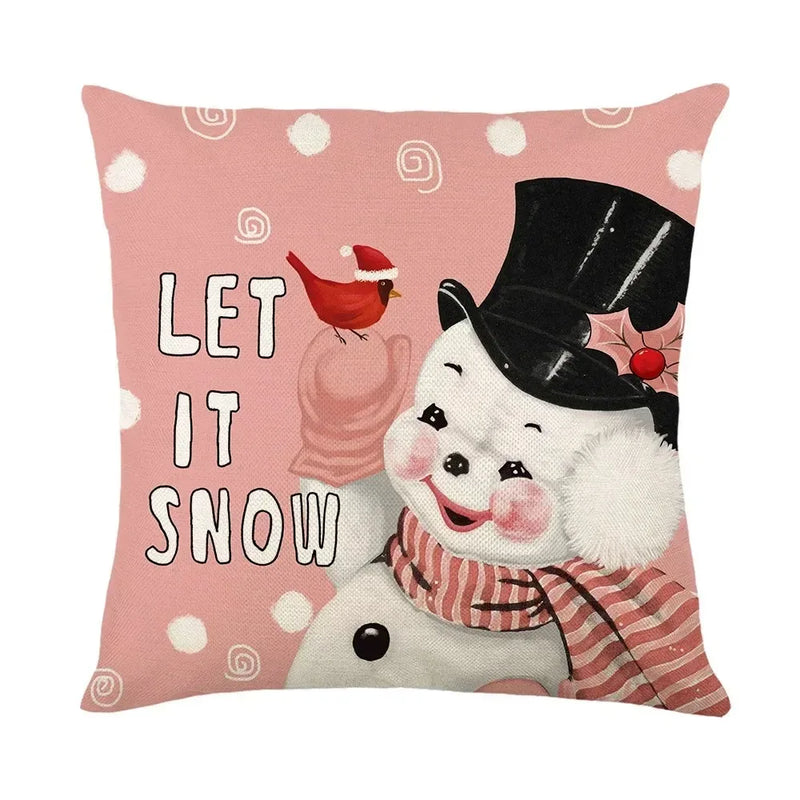 Christmas Party Pillowcase with Santa Claus & Snowman Print for Home Decoration by Axyaa.