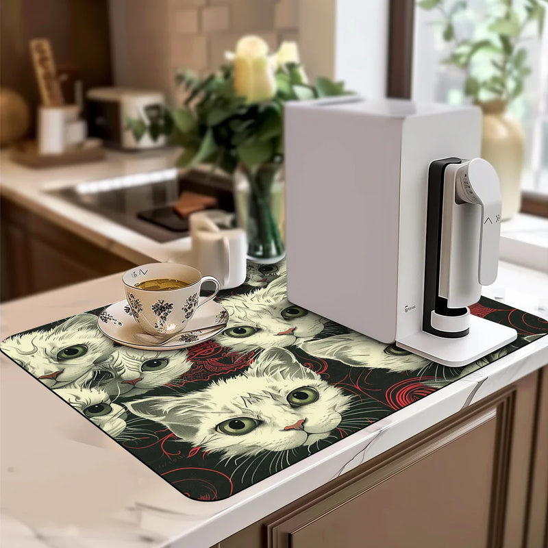 Axyaa Watercolor Cat Absorbent Draining Drying Mat