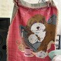 Axyaa Plaid Splicing Puppy Knitted Blanket | Multi-Use Picnic Cloth & Nap Mat