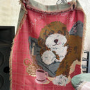 Axyaa Plaid Splicing Puppy Knitted Blanket | Multi-Use Picnic Cloth & Nap Mat