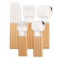 Axyaa Bamboo Handle Flatware Set - 20Pcs Stainless Steel Cutlery Kitchen Gift