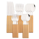 Axyaa Bamboo Handle Flatware Set - 20Pcs Stainless Steel Cutlery Kitchen Gift