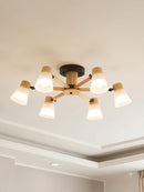 Axyaa Nordic Wood Glass Chandelier E27 Ceiling Hanging Chandelier White