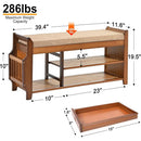 Axyaa Bamboo Shoe Storage Bench with Hidden Drawer and Organizer