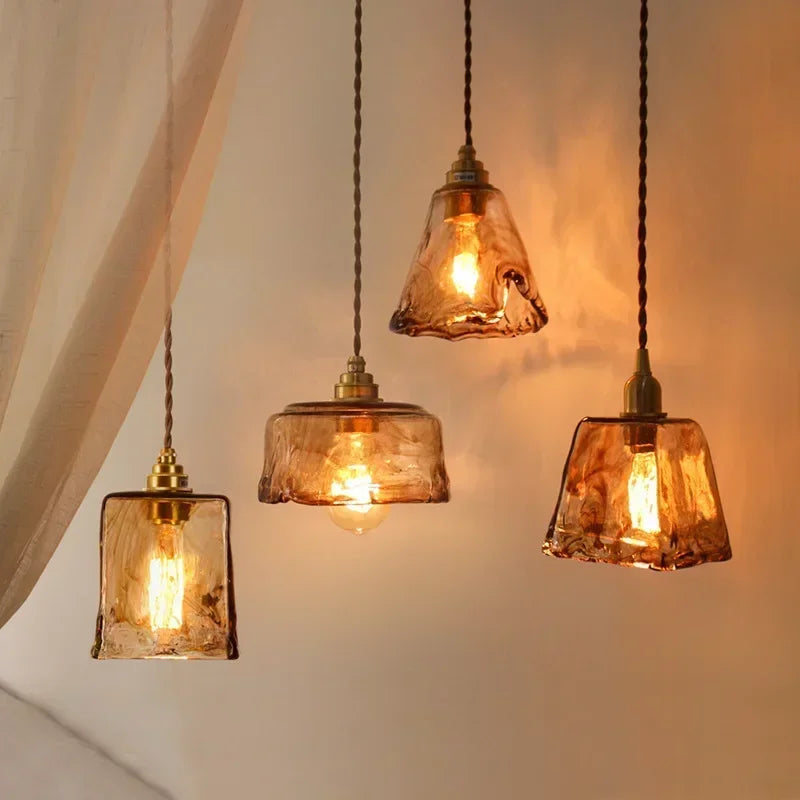 Amber Glass Pendant Lamp LED E27 Hanging Light by Axyaa
