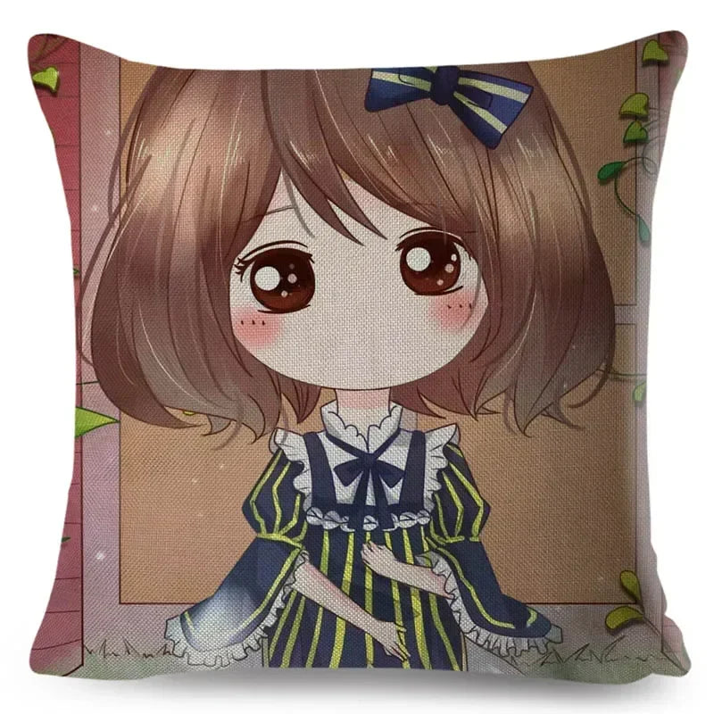 Axyaa Beautiful Girl Pattern Linen Pillowcase for Living Room and Bedroom