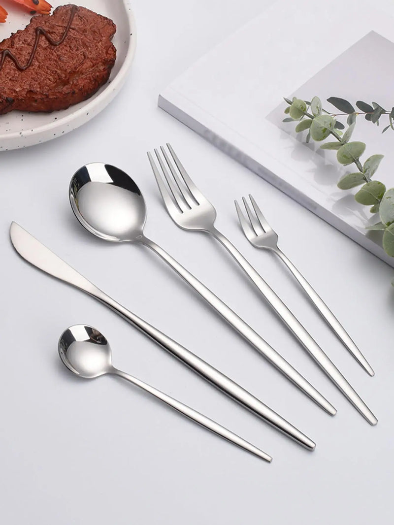 Axyaa 30pc Stainless Steel Cutlery Set with Steak Knives, Fruit Forks, and Dessert Spoons