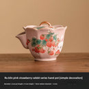 Axyaa Strawberry Rabbit Ru Kiln Teapot Kung Fu Tea Set in Gift Box