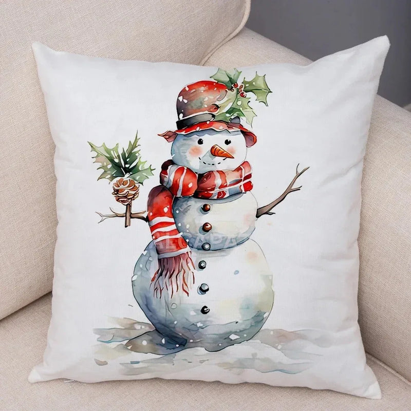 Axyaa Winter Snowman Print Pillowcase Set for Christmas Day Party Décor & Home Gift