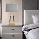 Axyaa Square Grey Fabric Lampshade Iron Table Lamp for Home Decor