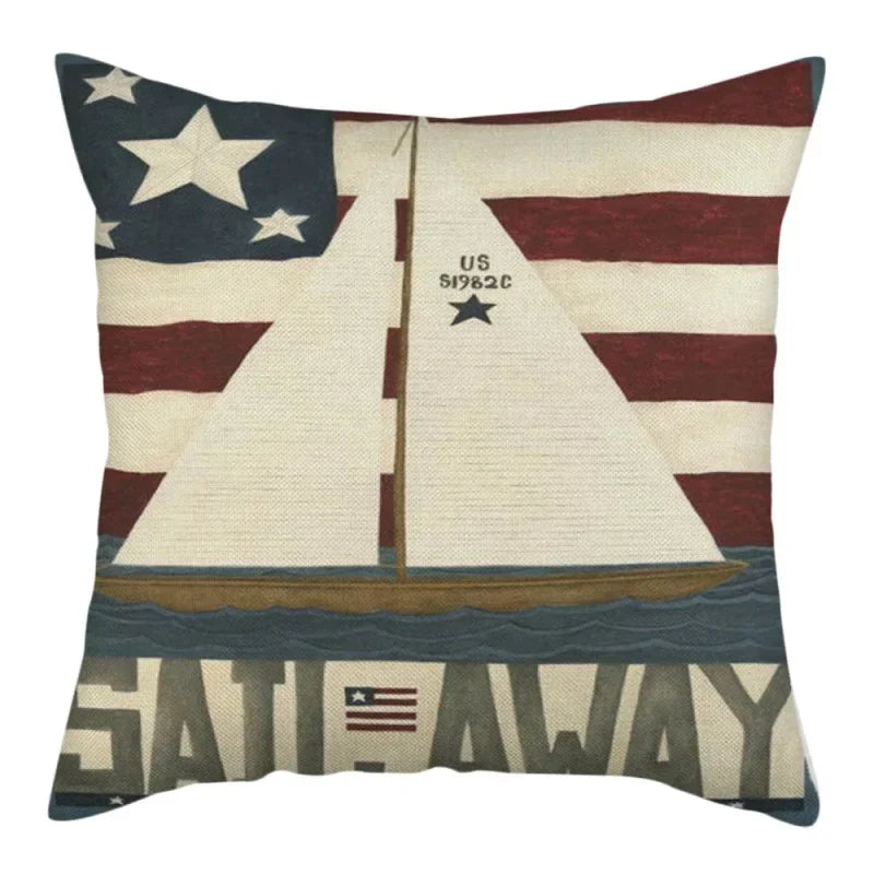 Marine Ship Print Linen Pillow Cover for Home Sofa Decor Axyaa