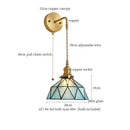 Axyaa Tiffany Glass LED Wall Lamp Pull Chain Switch Vintage Copper Wall Lights