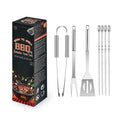 Axyaa 7-Piece Stainless Steel BBQ Tool Set in Paper Box for Outdoor Grilling