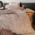 Axyaa Flower Print Velvet Bedding Set: Duvet Cover, Flat Sheet, Pillowcase