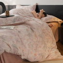 Axyaa Flower Print Velvet Bedding Set: Duvet Cover, Flat Sheet, Pillowcase