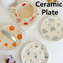 Hand-painted Flower Pattern Coffee Mug Set with Saucers by Axyaa